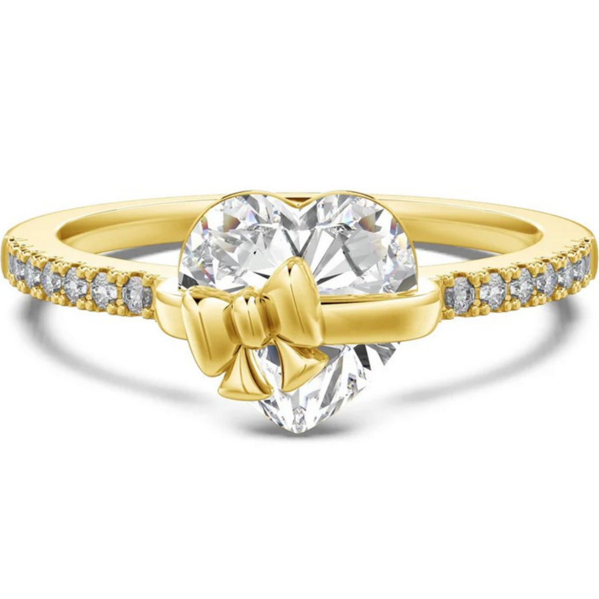 Jewelyna™ | Lovely Gold "Heart & Bow" 925 Sterling Silver Ring
